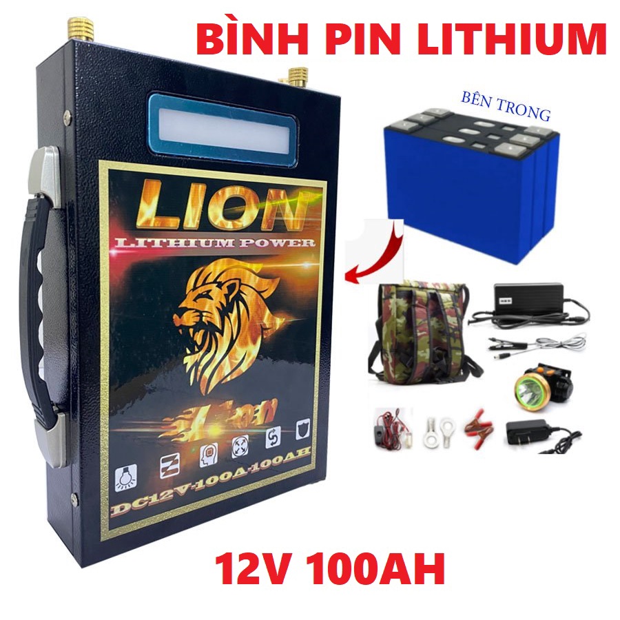 Bình Pin Lithium 12v-100Ah Pin Lưu Trữ Điện Lion+ Mới 12v 100Ah Hiển Thị Màn Hình Led mẫu mới