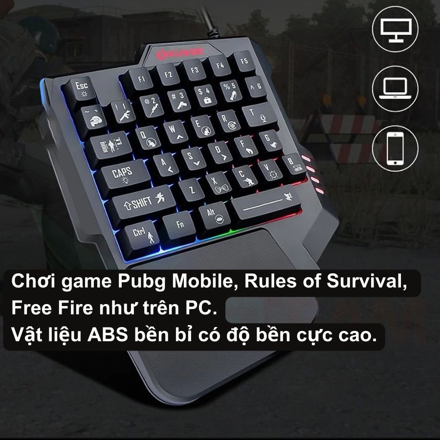 Bàn phím giả cơ một tayK13 / dùng cho IOS, Android, PC Full LED - Bàn phím 1 tay Chơi game PUBG mobile