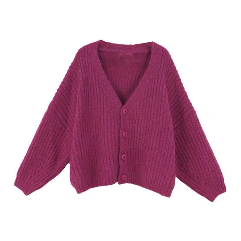 Áo Khoác Cardigan Dệt Kim Cổ Chữ V Dáng Rộng Màu Trơn Phong Cách Hàn Quốc Mới