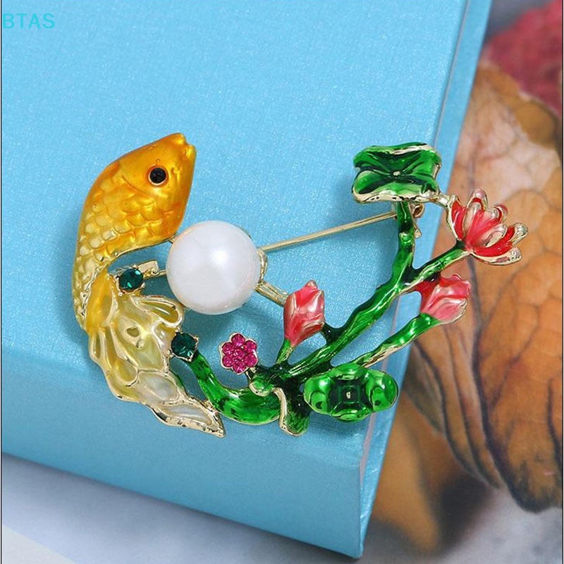 Ghim Cài Áo Hình Cá Đính Đá Phong Cách Vintage