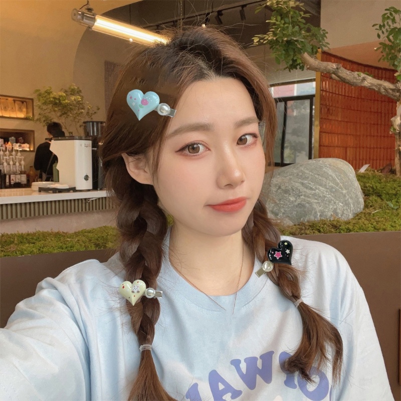 Kẹp Tóc Mái Bằng Bạc Hình Trái Tim Y2K Màu Pastel Dành Cho Nữ