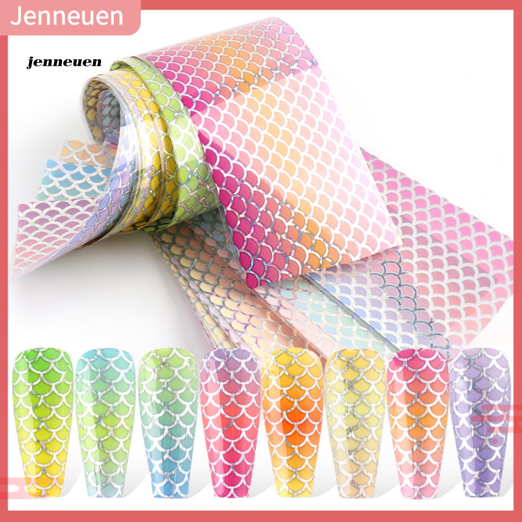 Set 10 Lá Nhôm Mỏng Nhẹ Họa Tiết Vảy Cá Màu Gradient Trang Trí Móng Cho Nữ