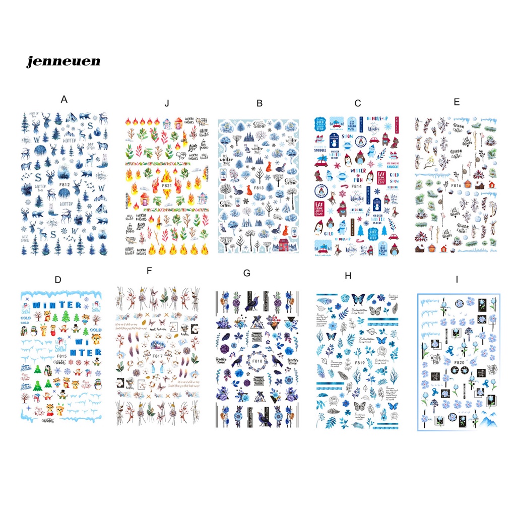 Set 2 Miếng Dán Trang Trí Móng Tay Bằng PVC Họa Tiết Giáng Sinh Độc Đáo