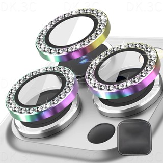 Dành Cho iPhone 17 16 15 14 13 12 11 Pro Max mini / 16 15 14 Plus Bling Long Lanh Kim Cương Full Cover Bảo Vệ Ống Kính Máy Ảnh Vòng Kim Loại Với Phim Kính Cường Lực
