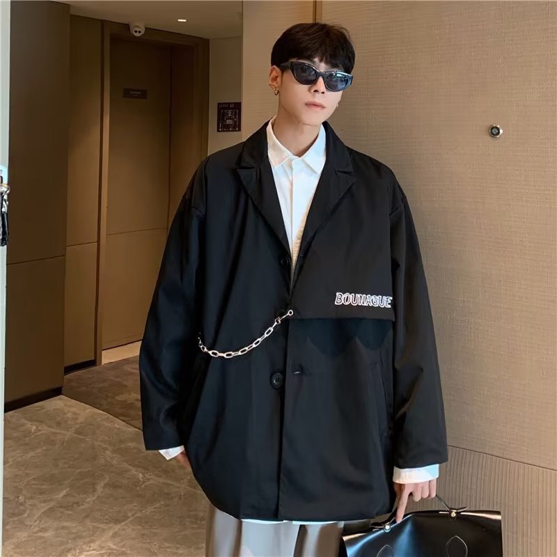 Áo Khoác Vest Tay Dài Cổ Gập Thời Trang Đường Phố Cá Tính Cho Nam