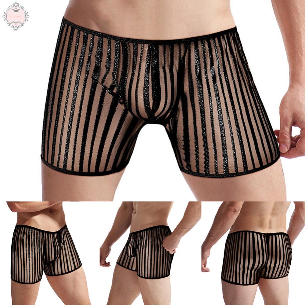 Men Underwear Sheer Shorts Soft Striped Breathable Underpants Comfortable