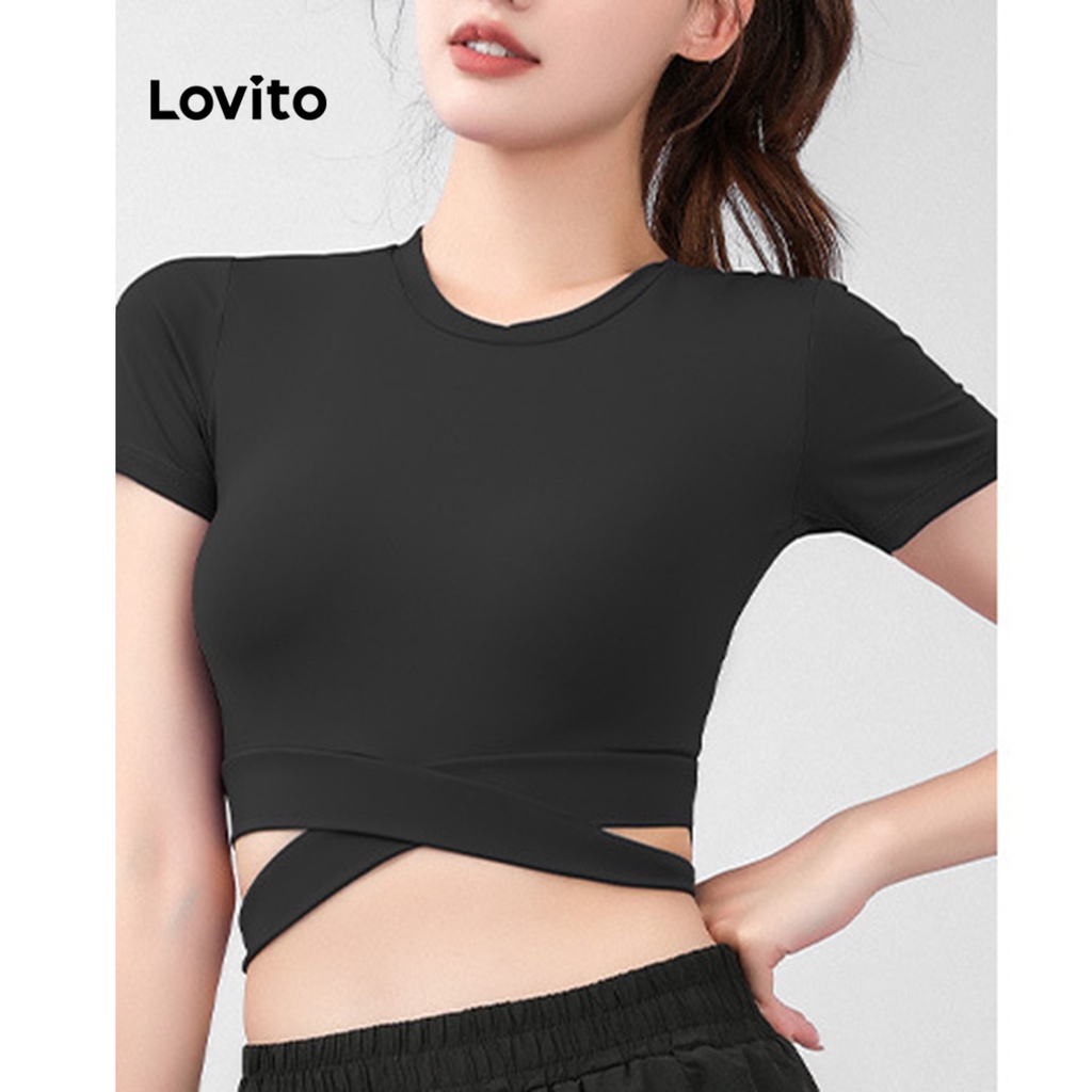 Áo ngực thể thao Lovito đan dây chéo màu trơn cho nữ LNA13052