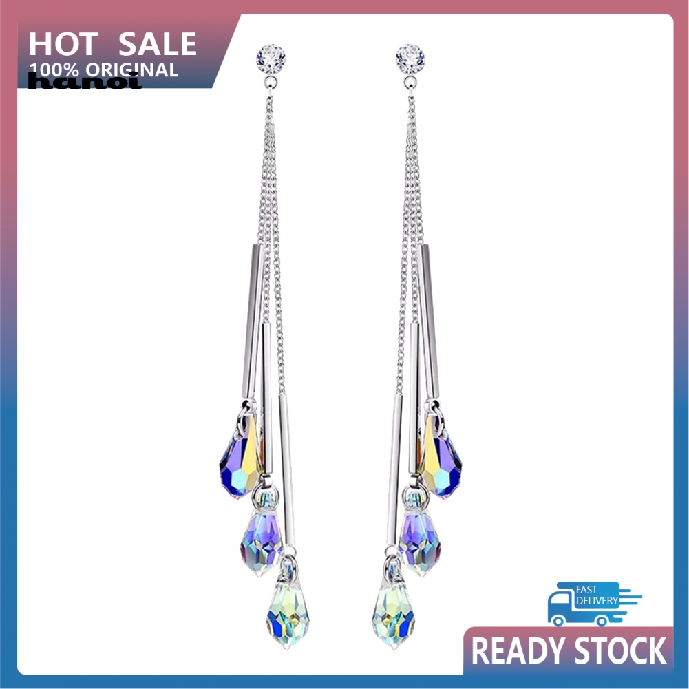 Bông Tai Dáng Dài Đính Pha Lê Nhân Tạo Thời Trang