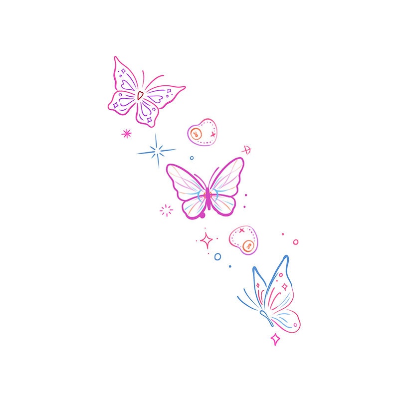 Hình Xăm Dán Tạm Thời Họa Tiết Bướm Graffiti Màu Cầu Vồng Chống Nước Lâu Trôi 7 Ngày