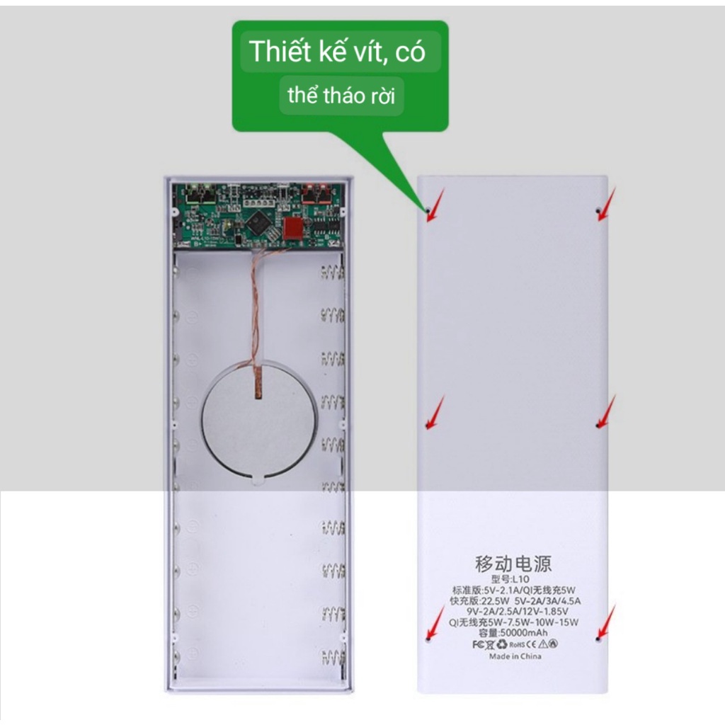 Box sạc dự phòng 10 cell không dây PD3.0.QC4.0 / 22,5W sạc nhanh