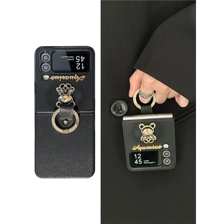 Ốp Điện Thoại Nắp Gập Chống Sốc Màu Trơn Có Vòng Đỡ Kim Loại Hình Gấu Cho Samsung Galaxy Z Flip3 Z Flip 4 Zflip 3 Flip4