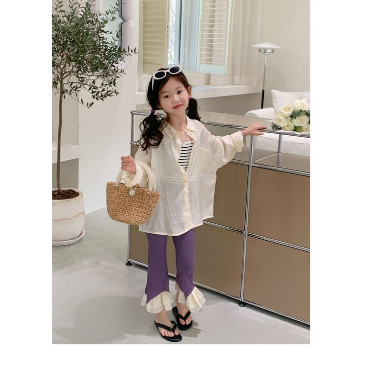 Quần Cotton Ống Loe Thời Trang Mùa Hè Hàn Quốc Dành Cho Bé Gái