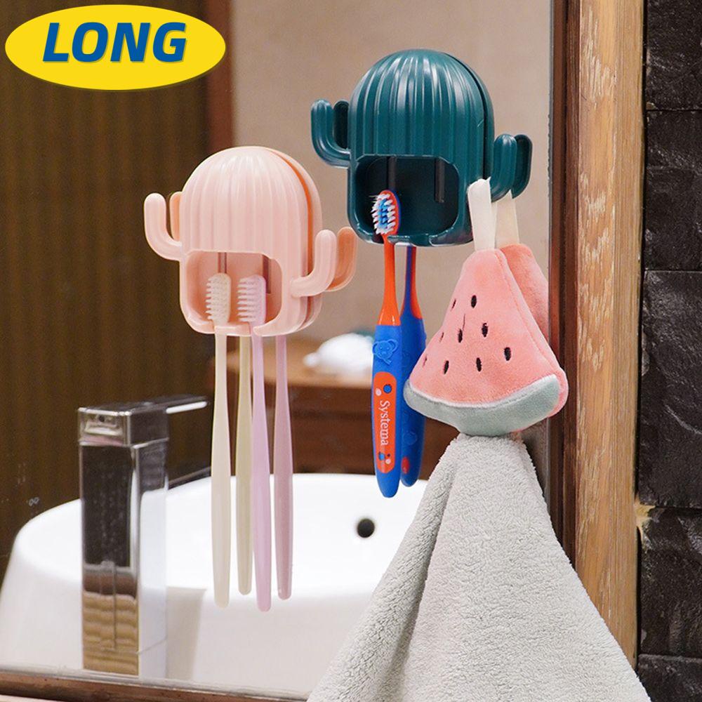 LONNGZHUAN Household Shaver Organizer Home & Living Storage Rack Toothbrush Holder Self-adhesive Seamless Bathroom Accessories Wall-mounted Drain Shelf Plastic Cactus Hook/Multicolor