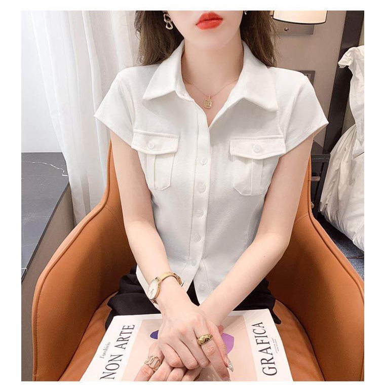 Áo Sơ Mi Cotton Tay Ngắn Dáng Ôm Thời Trang Mùa Hè Phong Cách Hàn Quốc Dành Cho Nữ