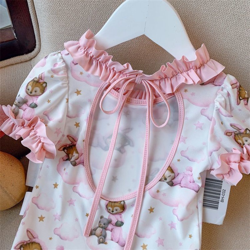 Bộ Đồ Bơi Một Mảnh Họa Tiết Hoa Hở Lưng Thời Trang Mùa Hè 2023 Cho Bé Gái