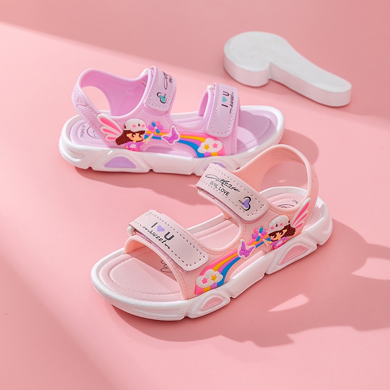Sandals shoulder strap sticker soft sole rainbow color simple summer fashion girl