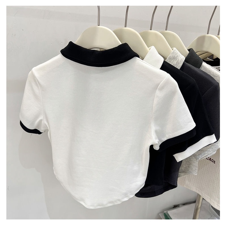 Áo Thun polo Ngắn Tay Màu Sắc Trơn Phong Cách Hàn Quốc Thời Trang Mùa Hè Cho Bé Gái