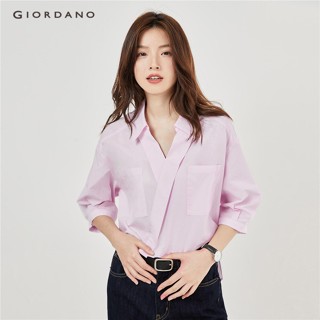 Áo sơ mi nữ GIORDANO 18343913 dáng rộng cổ chữ V thời trang