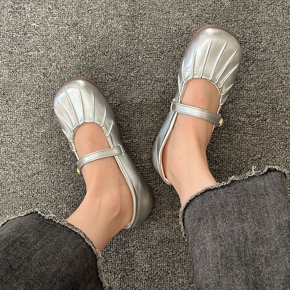 Giày Da PU Mũi Tròn Đế Bằng Phối Khóa Cài Thời Trang Mùa Hè Giản Dị Dành Cho Nữ