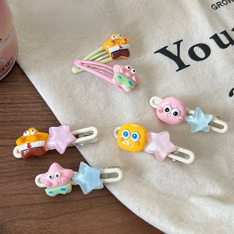 Kẹp Tóc Mái Ngang Hình SpongeBob / Ngôi Sao Lớn Dễ Thương Cho Bé Gái