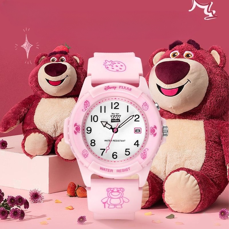 Đồng Hồ Quartz Hình Gấu Dâu Tây Disney Dễ Thương Chống Thấm Nước Phát Sáng Cho Nữ