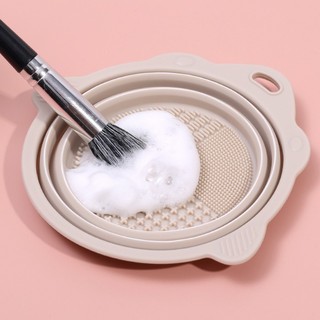 Multi-function silicone makeup brush cleaning bowl / powder puff beauty scrubber pad / foldable eyeshadow brushes wash mat