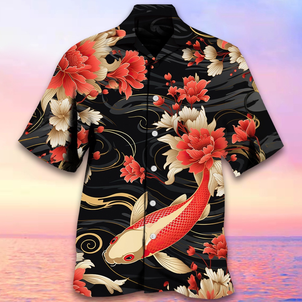 Áo Sơ Mi Tay Ngắn In Họa Tiết Cá Chép 3D Phong Cách Hawaii Thời Trang Cho Nam