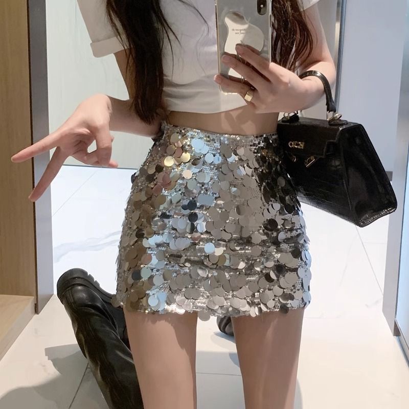 COZOK Chân Váy Lưng Cao Đính Kim Sa Lấp Lánh Thời Trang Quyến Rũ