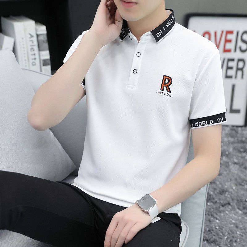 Áo polo BEFOYI ngắn tay mỏng vừa vặn màu trắng thời trang Hàn Quốc cho nam