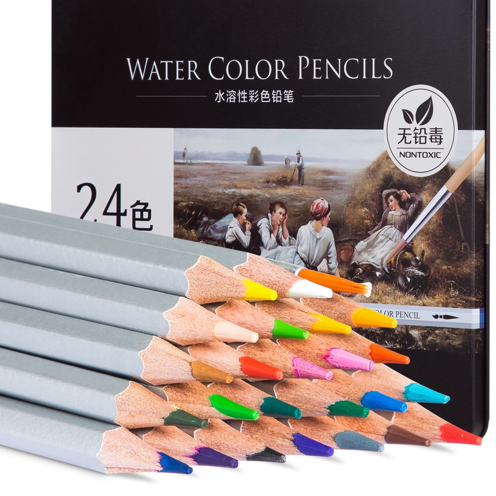 [HỌA CỤ DELI] [NHẬP DELI10KMC GIẢM 10K] Bút chì màu nước cao cấp Deli - Kèm cọ, hộp thép - 24/36/48 màu 