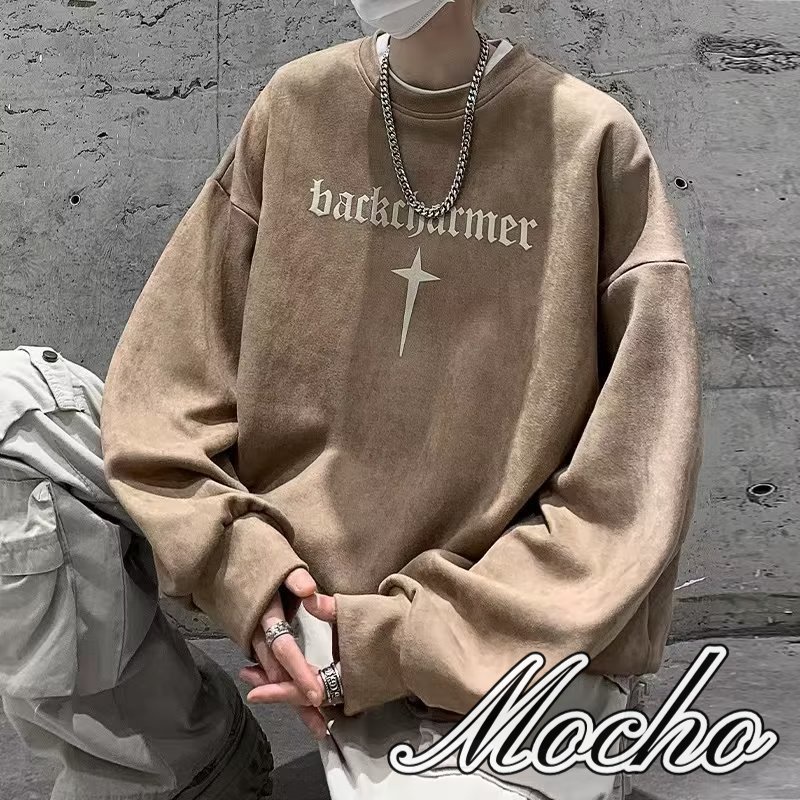 Áo sweater Chui Đầu Cổ Tròn In Hình Ngôi Sao Phối Lông Phong Cách Đường Phố Mỹ Thời Trang Thường Ngày Mới Cho Nam