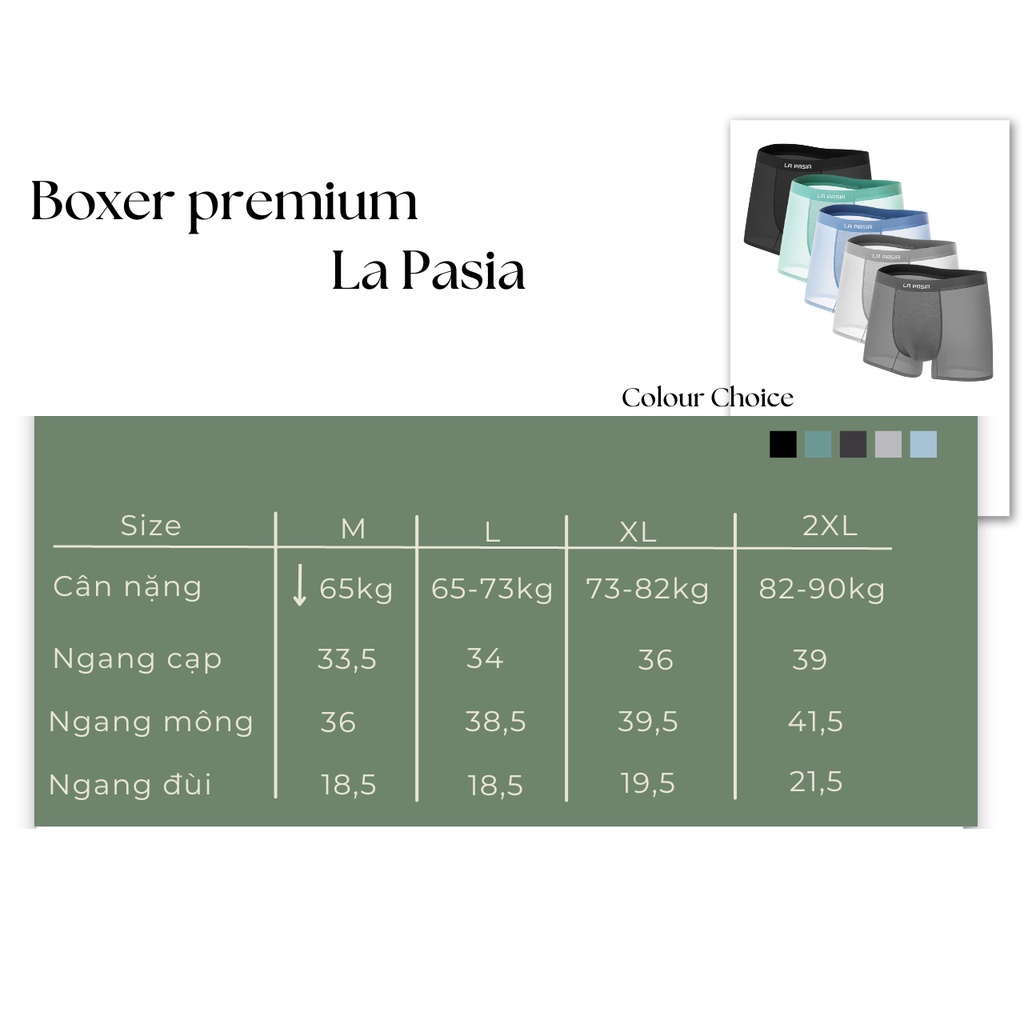 Quần boxer nam chất thun lạnh cao cấp, hộp 5 quần sịp đùi nam boxer nam chính hãng LA PASIA