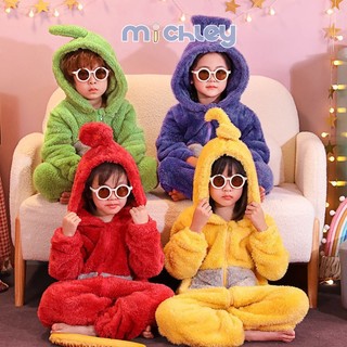 Bộ đồ ngủ liền thân MICHLEY vải lông cừu san hô kiểu hoạt hình đáng yêu dành cho trẻ em