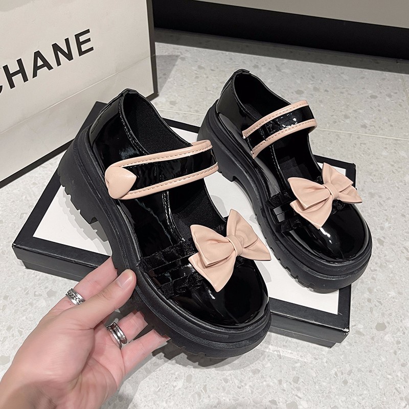 Giày Da lolita Nhật Bản Đế Dày Đính Nơ Thời Trang Xuân Thu 2023 Cho Nữ
