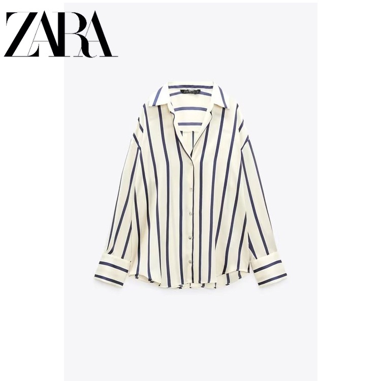 Áo Sơ Mi Zara Vải Satin Dáng Rộng Kẻ Sọc Cá Tính2068402