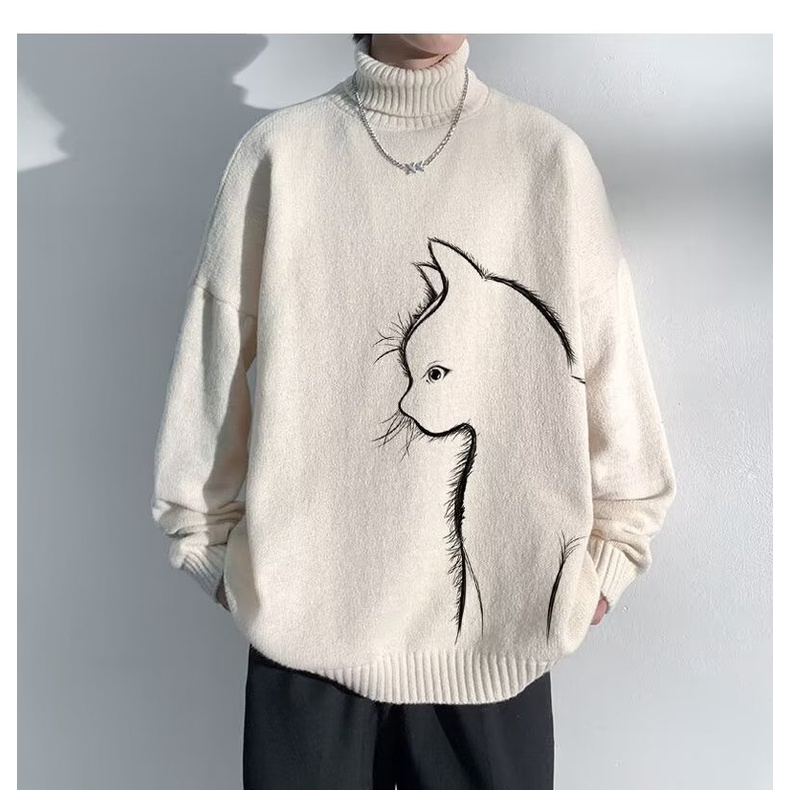 Áo Sweater Dệt Kim Dày Dặn Dáng Rộng Màu Đen Thời Trang Mùa Đông Cho Nam Giới