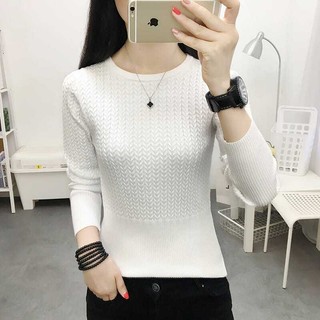 Áo Thun Sweater Dệt Kim Tay Dài Cổ Tròn Thời Trang Mùa Thu Cho Nữ