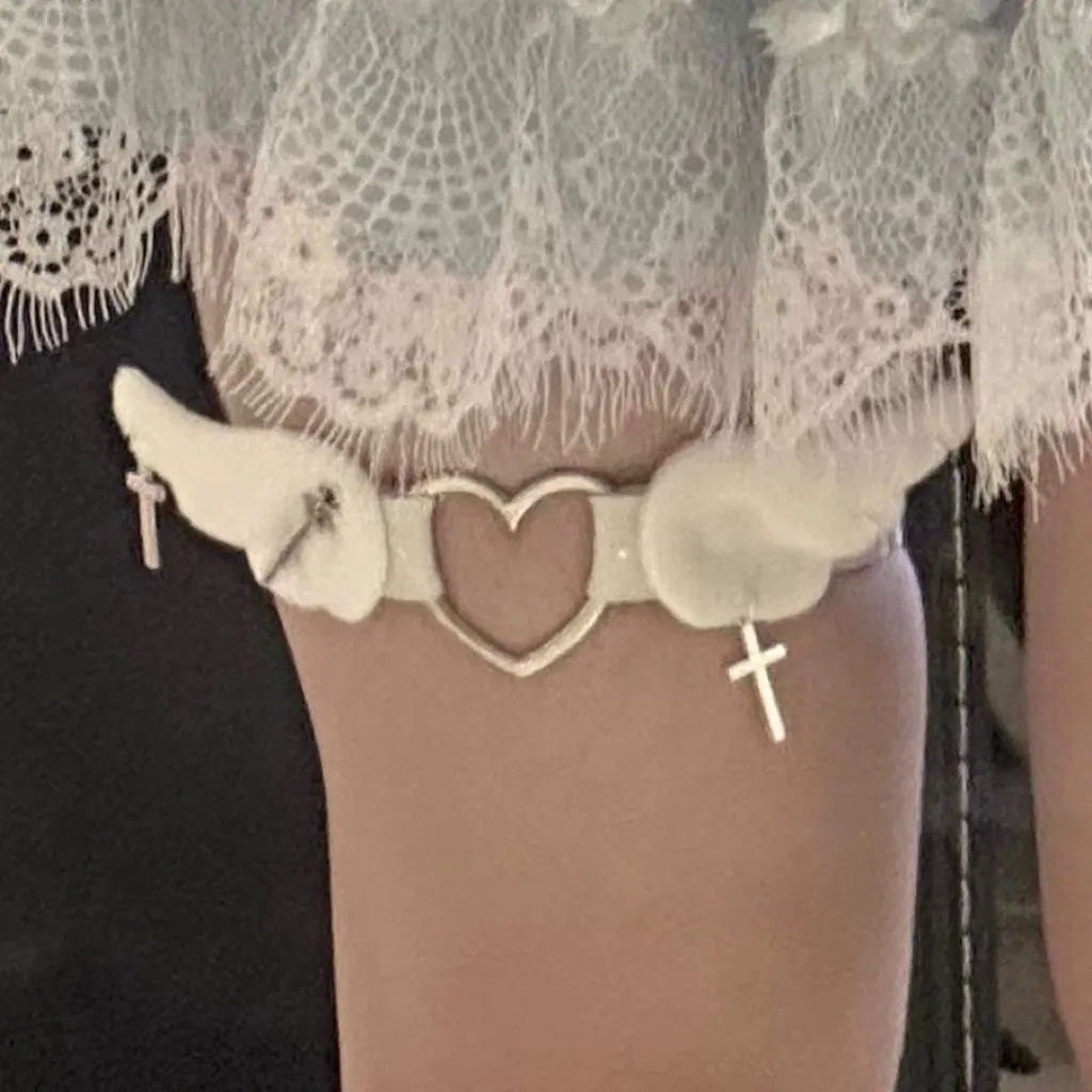 Y2k đôi cánh thiên thần vòng chân trang trí mặt dây chuyền kim loại subcultural landmine punk lolita spice elastic thigh strap subculture gothic leg chain