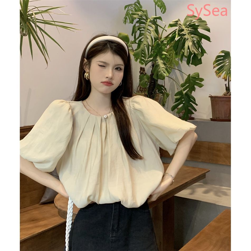 Áo sơ mi nữ tay phồng cổ tròn mùa hè