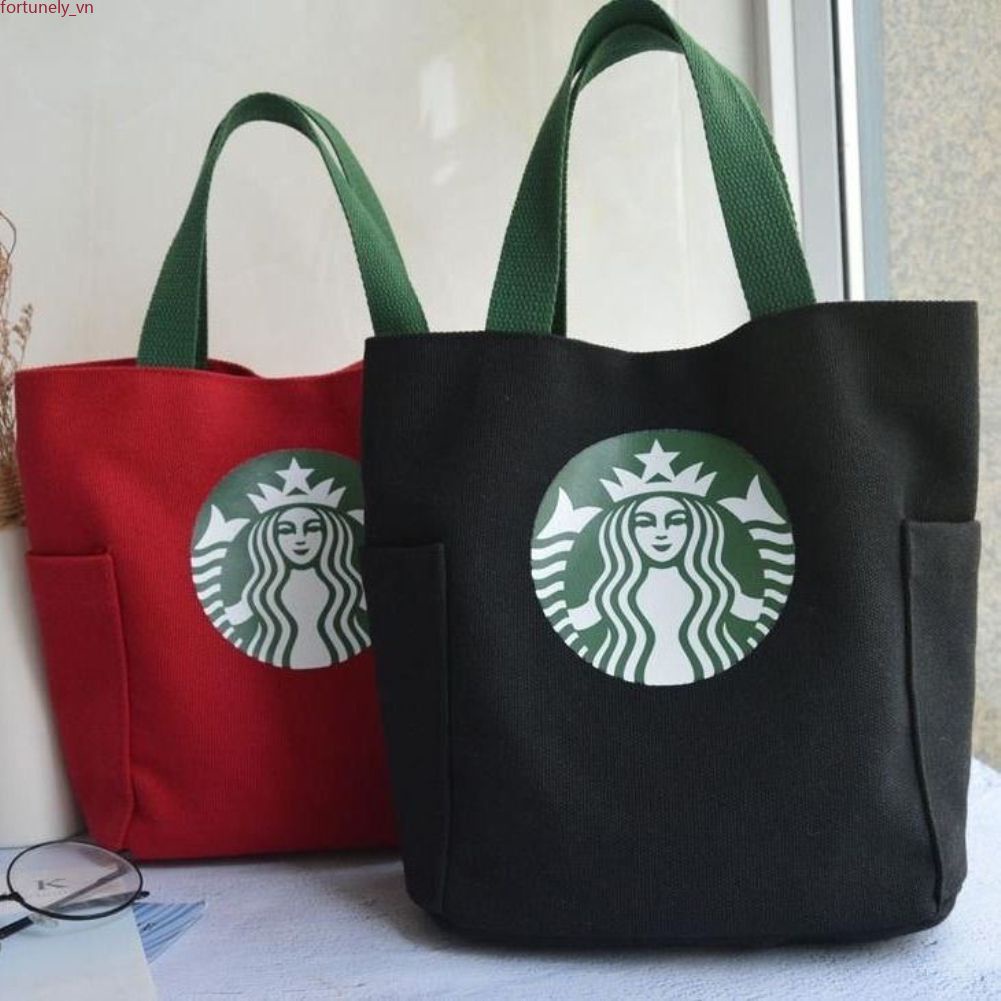 【Sẵn sàng】 Túi xách Shopping Messenger dung lượng lớn Túi tote vải canvas Starbucks Tái chế Thân thiện với môi trường Túi đựng đồ ăn trưa thời trang nam nữ sức chứa lớn có thể tái sử dụng