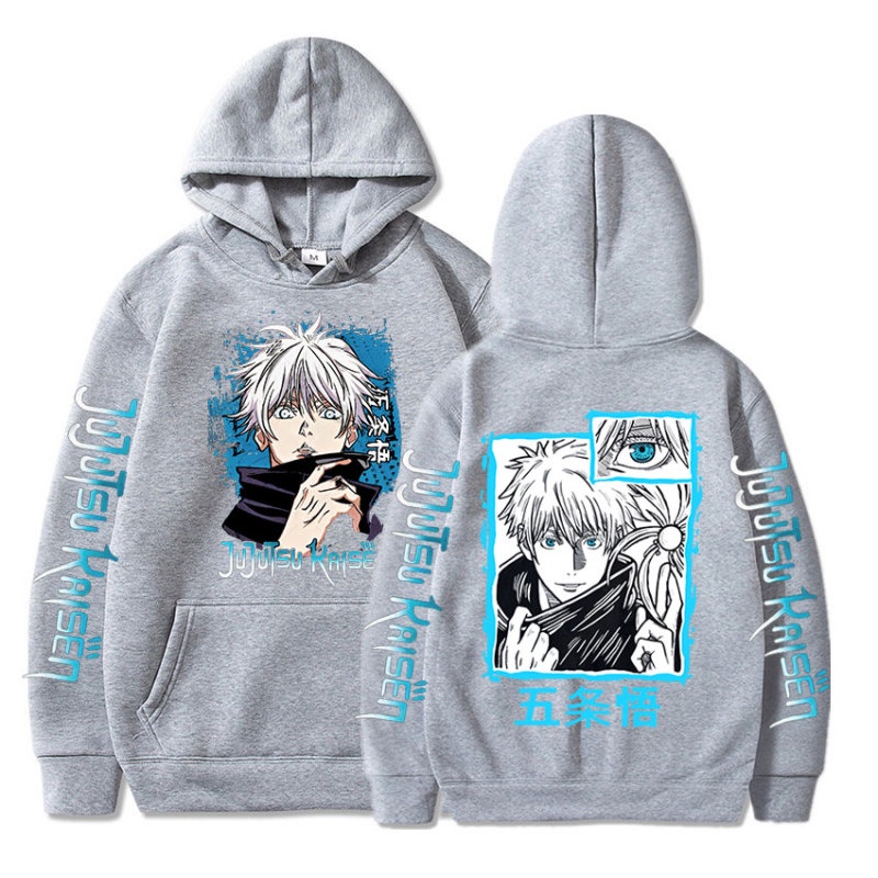 2023 new anime jujutsu kaisen satoru gojo hoodie quá khổ thu đông áo nam nữ áo chui đầu dài tay