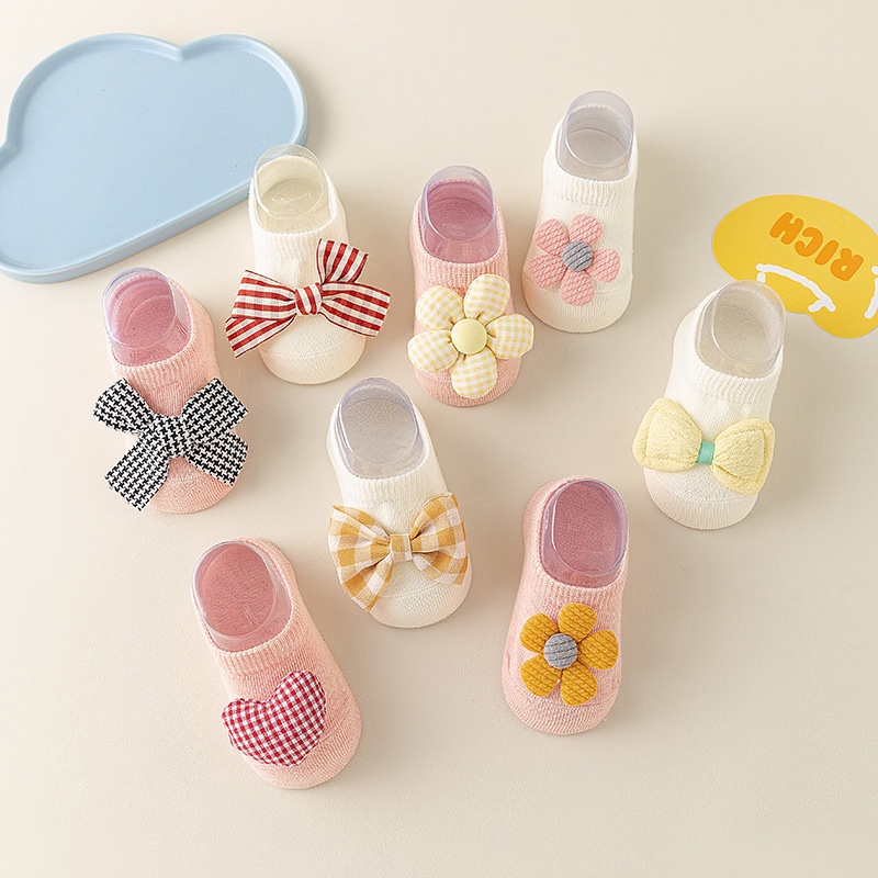 Dễ Thương Vớ Mỏng Thoáng Khí Chống Trượt Đính Nơ Hoa Xinh Xắn Cho Bé Gái