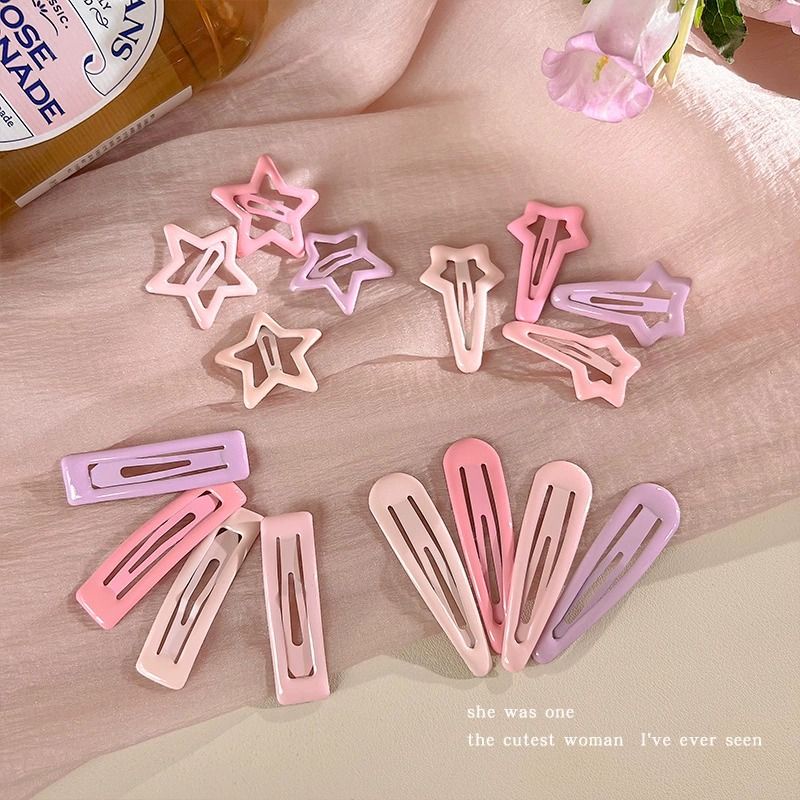 Màu hồng phong cách đơn giản kẹp tóc nữ phía trước tóc mái dễ thương