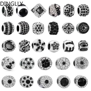 Dinglly màu bạc hạt hợp kim màu đen rhinestone tròn đính cườm hình cầu quyến rũ tự làm đồ trang sức làm phụ kiện