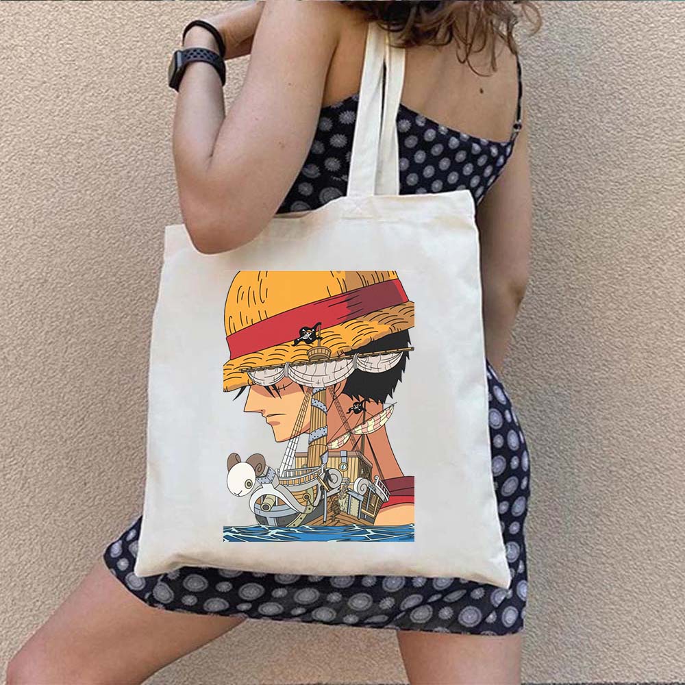 Dễ Thương Túi tote Đeo Vai Vải canvas In Hình monkey d luffy Rronoa zoro anime one piece Tái Sử Dụng Linh Hoạt Cho Nữ