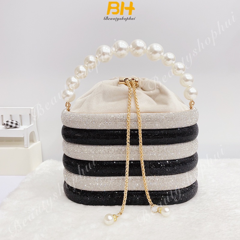 Túi nữ mới ngọc trai cầm tay wave shining rhinestone elegant dinner bag túi đeo chéo đa năng cho nữ