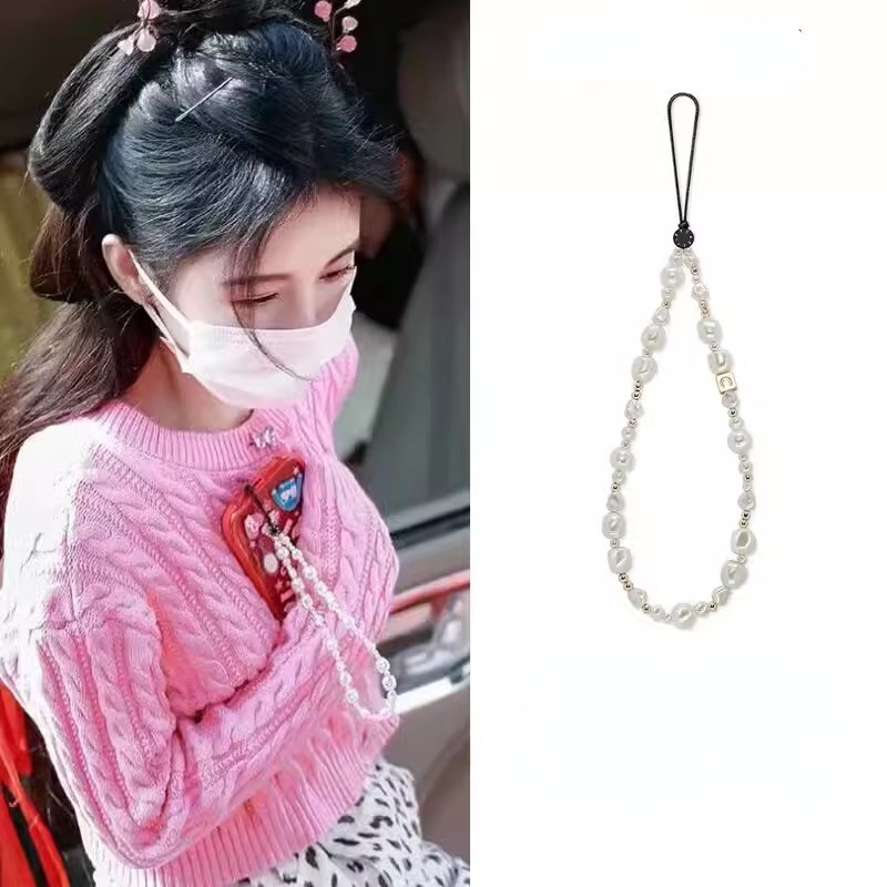 Ốp Điện Thoại Đính Ngọc Trai Kèm Dây Đeo Chống Thất Lạc Tiện Dụng
