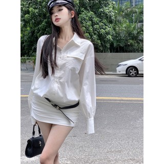 「Nonfatgirl」Pure Desire Hot Girl Áo Sơ Mi Một Mảnh Thiết Kế Một Mảnh Màu Trắng Phong Cách Mùa Thu Mới Cho Nữ