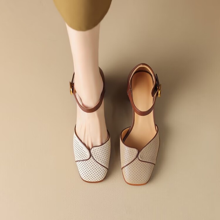 Giày Cao Gót Nữ Đế Thô Màu Sắc Retro