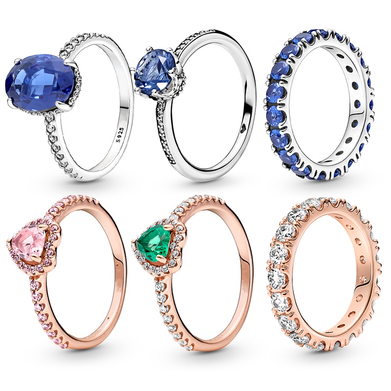 100% plata de ley 925 bạc xanh zircon nhẫn vương miện cho phụ nữ nhẫn mạ vàng hồng món quà trang sức kỷ niệm ngày cưới tinh tế